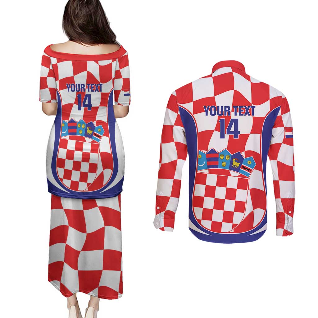 Custom Croatia Football Couples Matching Puletasi and Long Sleeve Button Shirt 2026 Come On Vatreni Hrvatska - Wonder Print Shop