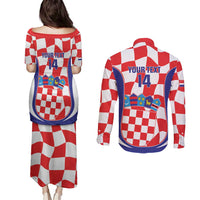Custom Croatia Football Couples Matching Puletasi and Long Sleeve Button Shirt 2026 Come On Vatreni Hrvatska - Wonder Print Shop