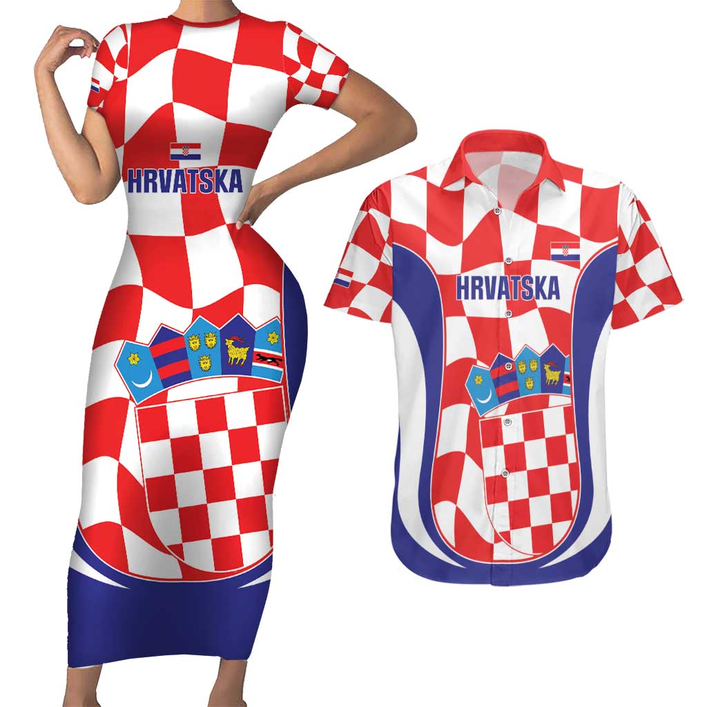 Custom Croatia Football Couples Matching Short Sleeve Bodycon Dress and Hawaiian Shirt 2026 Come On Vatreni Hrvatska - Wonder Print Shop