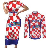 Custom Croatia Football Couples Matching Short Sleeve Bodycon Dress and Long Sleeve Button Shirt 2026 Come On Vatreni Hrvatska - Wonder Print Shop