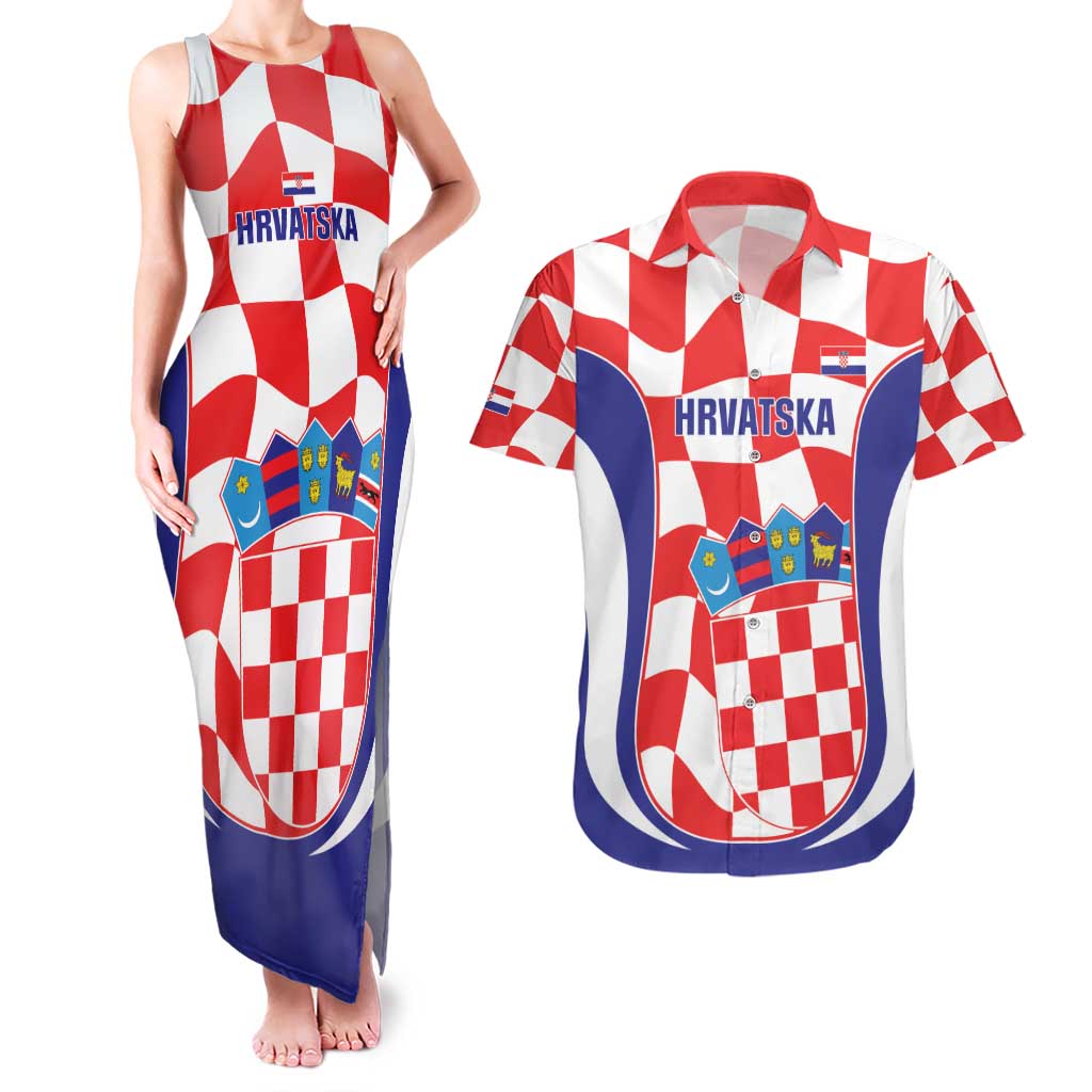 Custom Croatia Football Couples Matching Tank Maxi Dress and Hawaiian Shirt 2026 Come On Vatreni Hrvatska - Wonder Print Shop