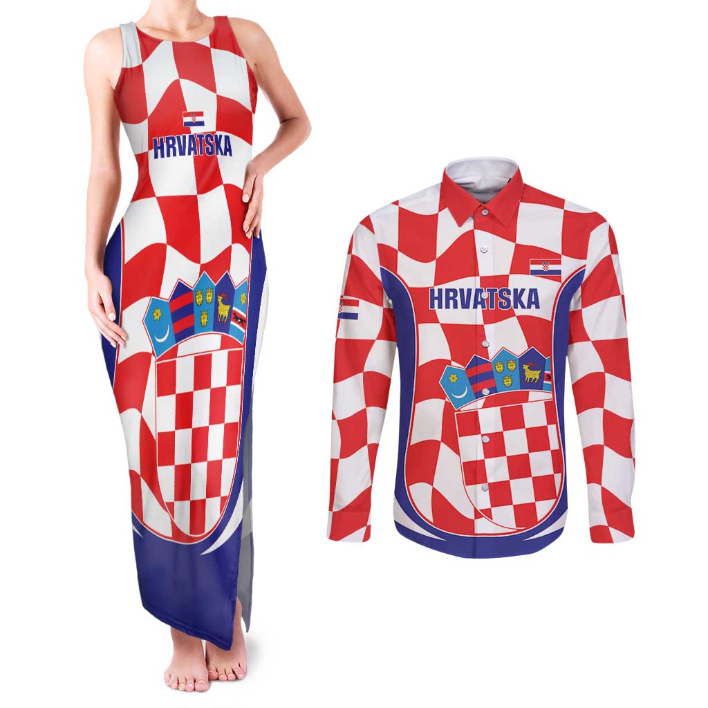 Custom Croatia Football Couples Matching Tank Maxi Dress and Long Sleeve Button Shirt 2026 Come On Vatreni Hrvatska - Wonder Print Shop