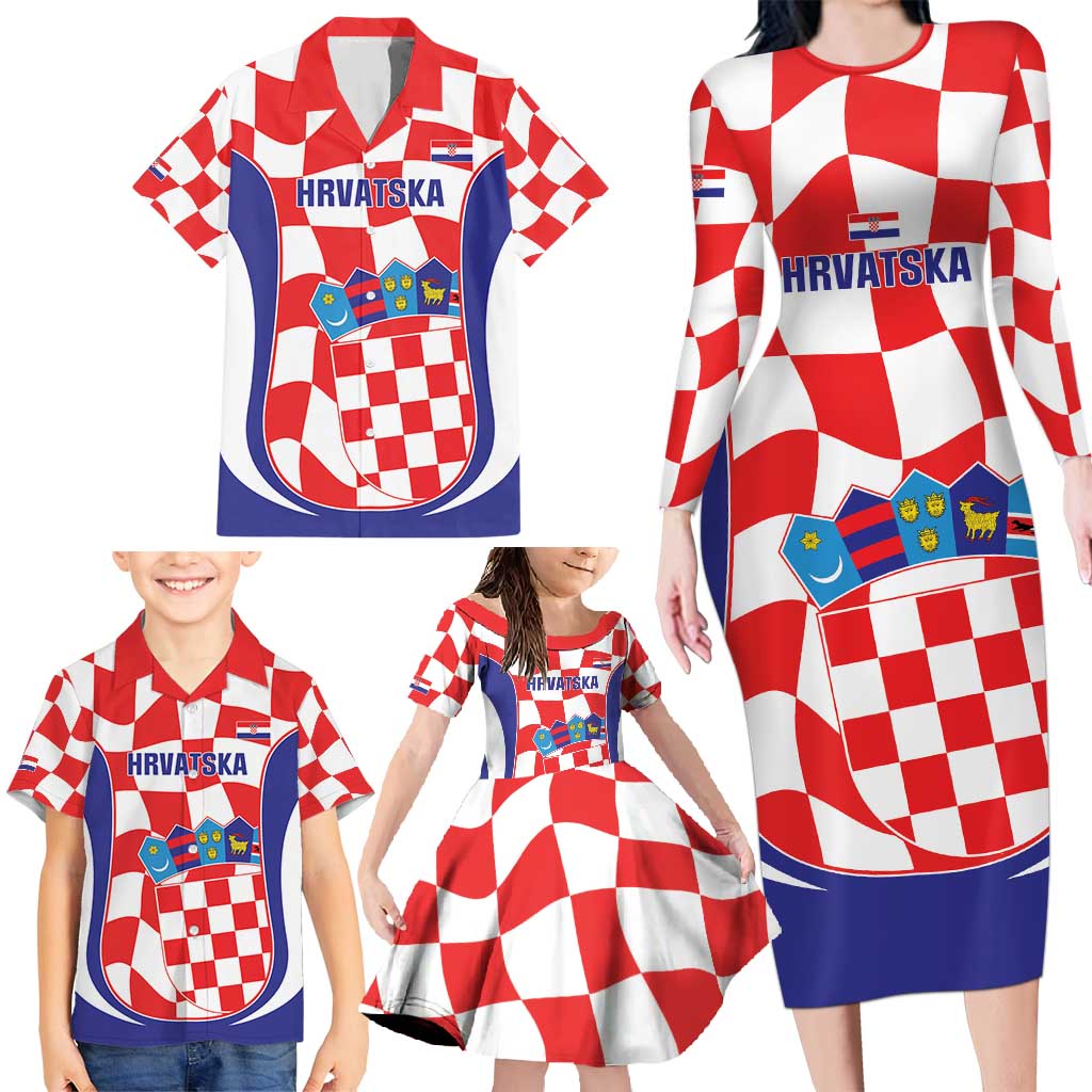 Custom Croatia Football Family Matching Long Sleeve Bodycon Dress and Hawaiian Shirt 2026 Come On Vatreni Hrvatska - Wonder Print Shop