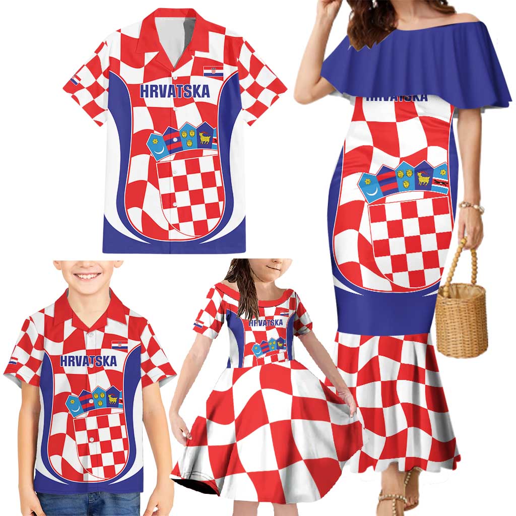 Custom Croatia Football Family Matching Mermaid Dress and Hawaiian Shirt 2026 Come On Vatreni Hrvatska - Wonder Print Shop