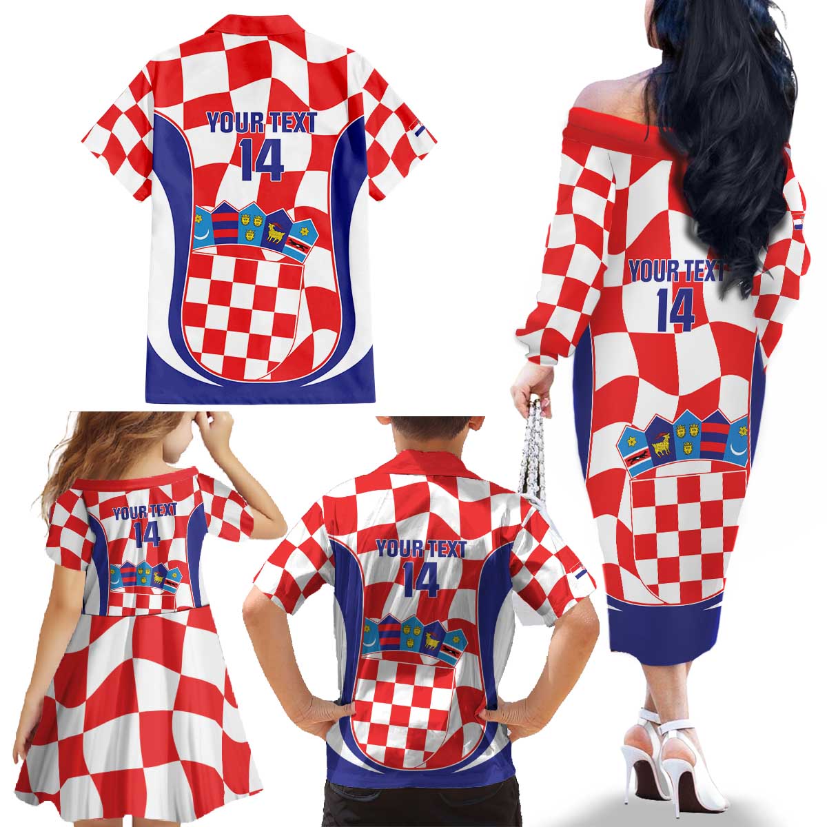 Custom Croatia Football Family Matching Off The Shoulder Long Sleeve Dress and Hawaiian Shirt 2026 Come On Vatreni Hrvatska - Wonder Print Shop