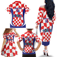 Custom Croatia Football Family Matching Off The Shoulder Long Sleeve Dress and Hawaiian Shirt 2026 Come On Vatreni Hrvatska - Wonder Print Shop