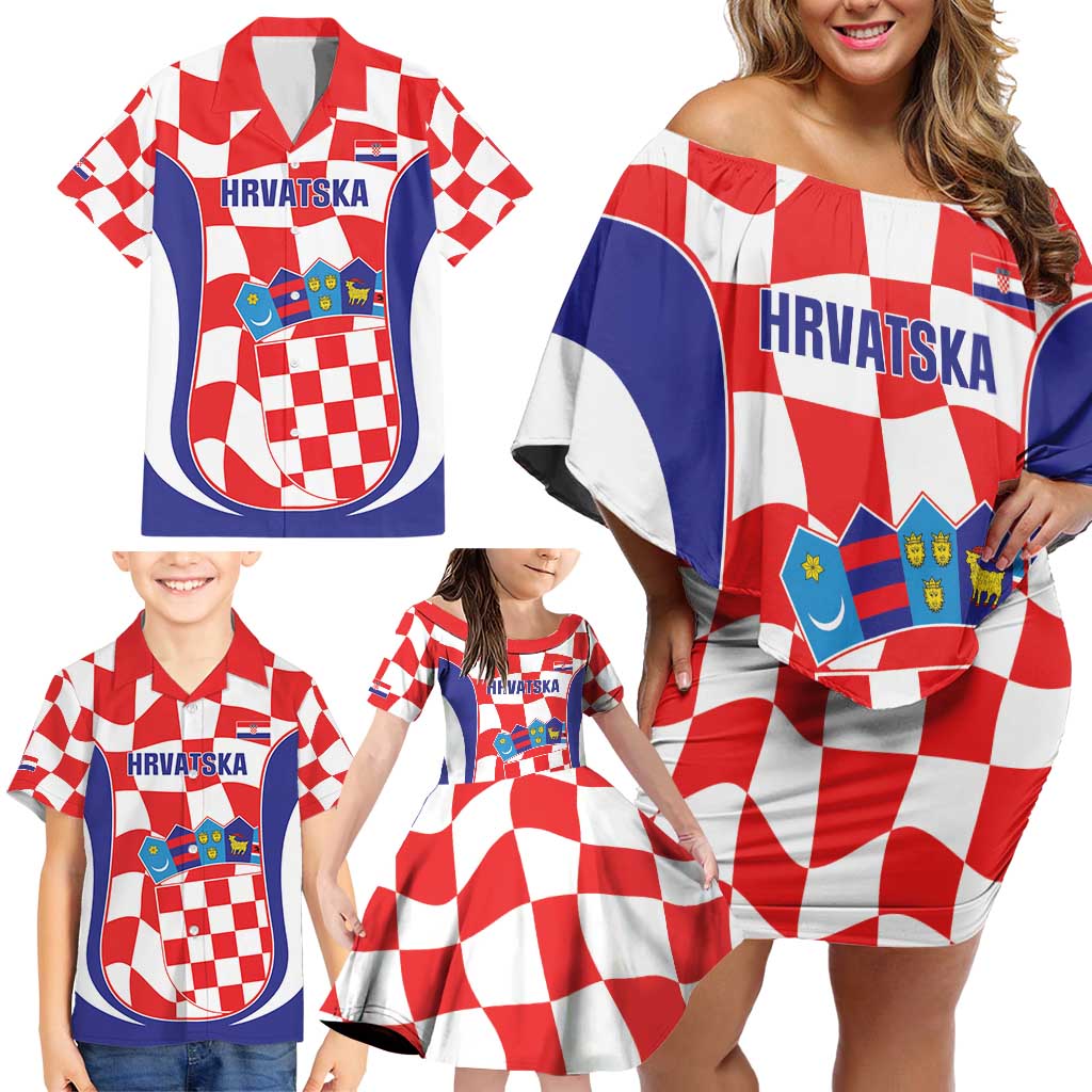 Custom Croatia Football Family Matching Off Shoulder Short Dress and Hawaiian Shirt 2026 Come On Vatreni Hrvatska - Wonder Print Shop