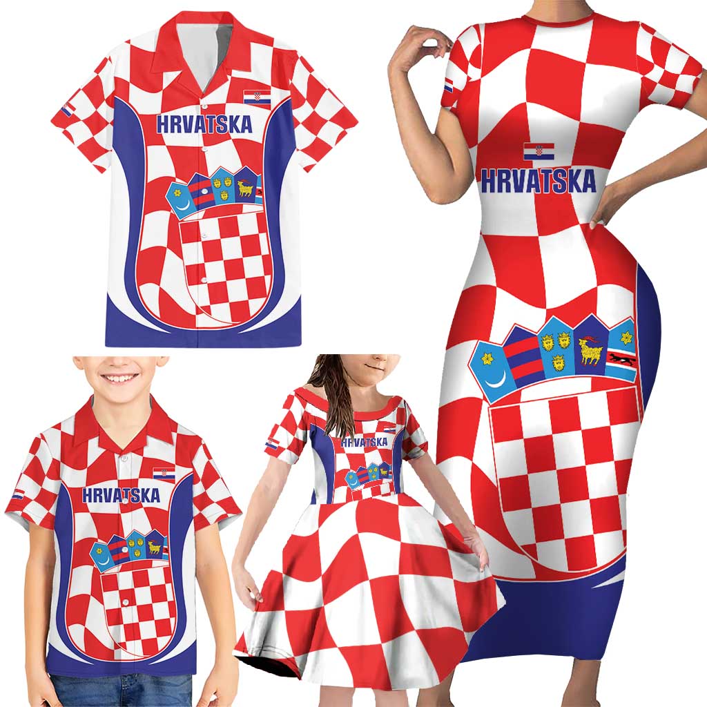 Custom Croatia Football Family Matching Short Sleeve Bodycon Dress and Hawaiian Shirt 2026 Come On Vatreni Hrvatska - Wonder Print Shop