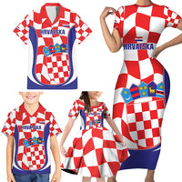 Custom Croatia Football Family Matching Short Sleeve Bodycon Dress and Hawaiian Shirt 2026 Come On Vatreni Hrvatska - Wonder Print Shop