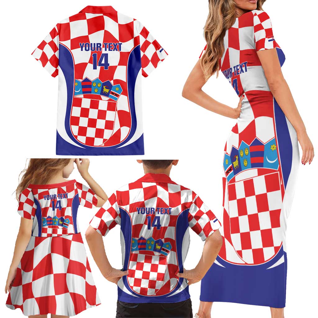 Custom Croatia Football Family Matching Short Sleeve Bodycon Dress and Hawaiian Shirt 2026 Come On Vatreni Hrvatska - Wonder Print Shop