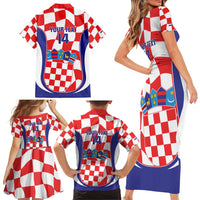 Custom Croatia Football Family Matching Short Sleeve Bodycon Dress and Hawaiian Shirt 2026 Come On Vatreni Hrvatska - Wonder Print Shop