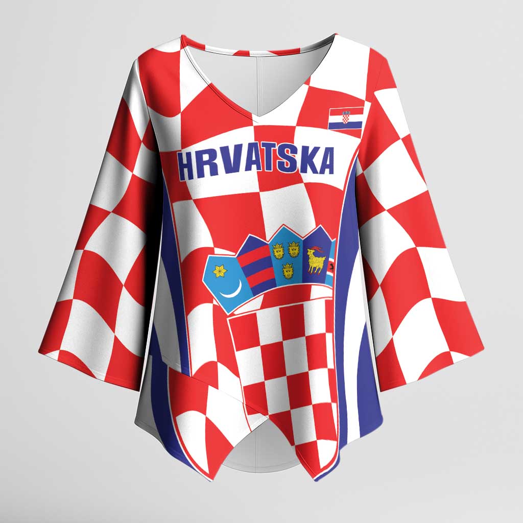 Custom Croatia Football Kimono Sleeve Blouse 2026 Come On Vatreni Hrvatska - Wonder Print Shop