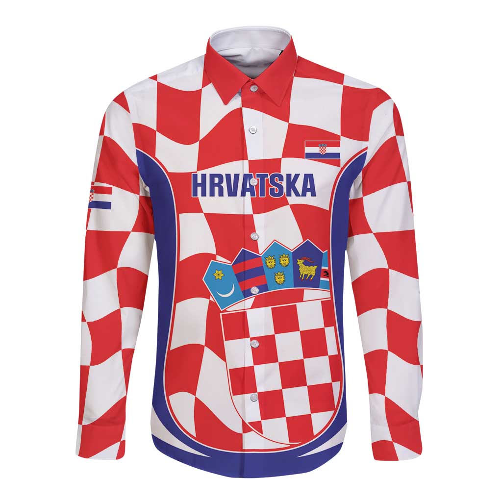 Custom Croatia Football Long Sleeve Button Shirt 2026 Come On Vatreni Hrvatska - Wonder Print Shop