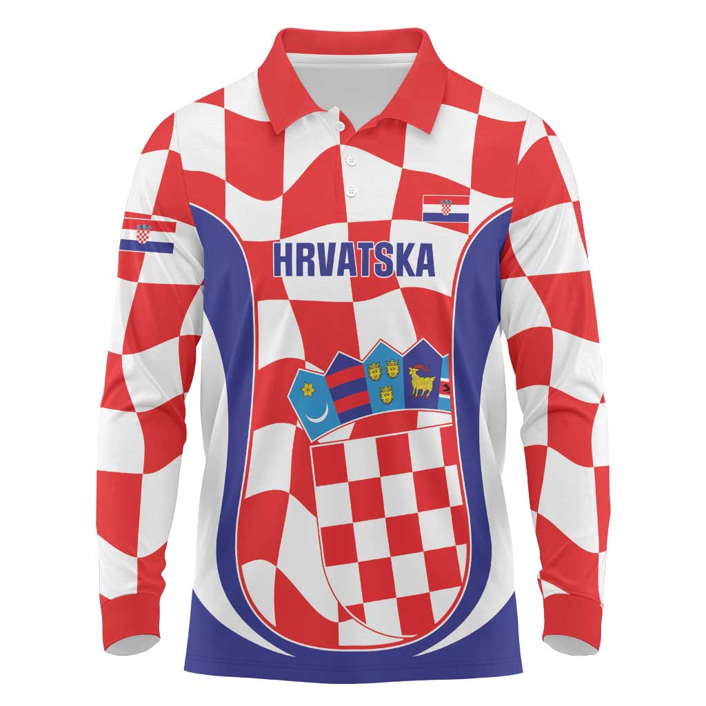 Custom Croatia Football Long Sleeve Polo Shirt 2026 Come On Vatreni Hrvatska - Wonder Print Shop