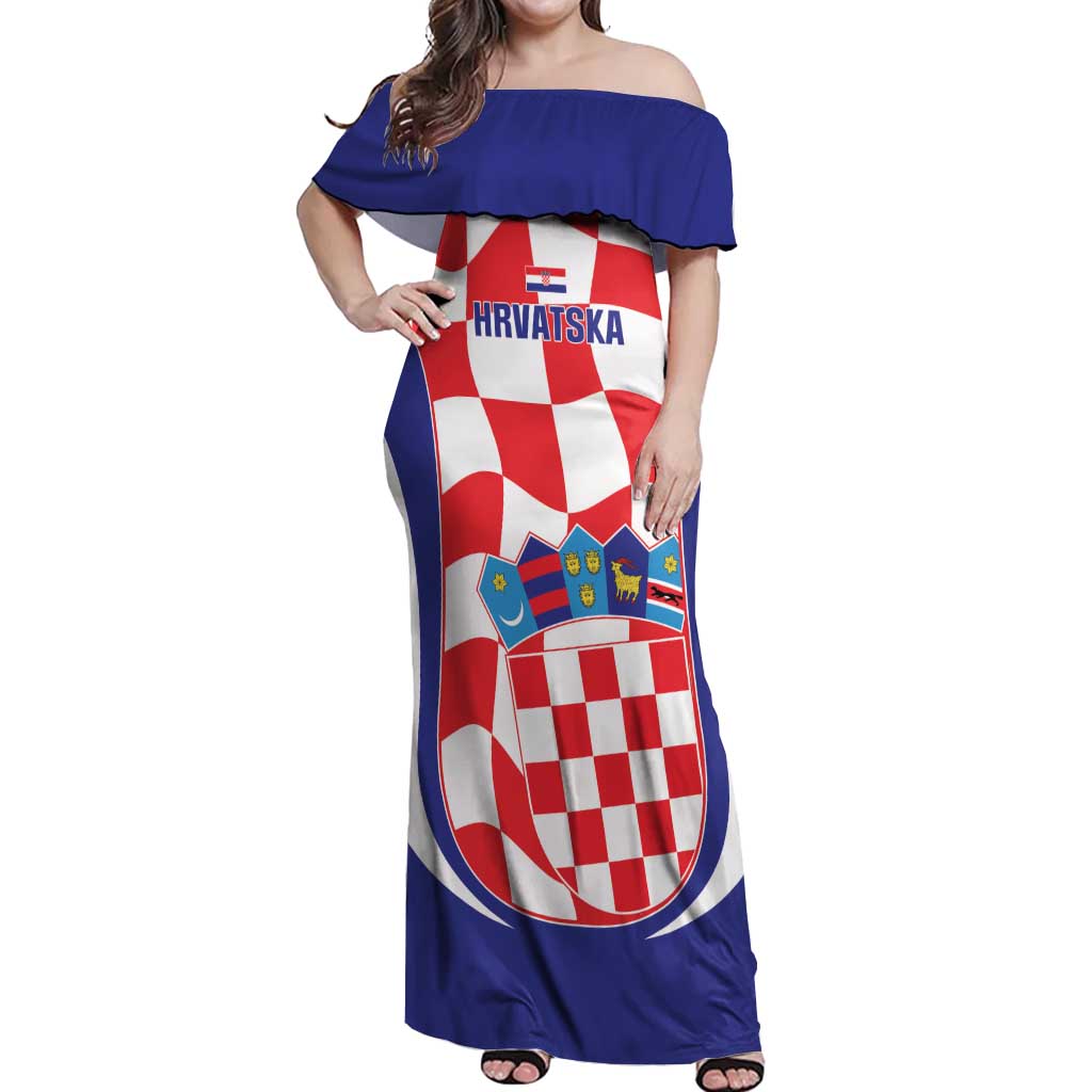 Custom Croatia Football Off Shoulder Maxi Dress 2026 Come On Vatreni Hrvatska - Wonder Print Shop