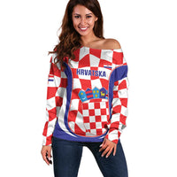 Custom Croatia Football Off Shoulder Sweater 2026 Come On Vatreni Hrvatska - Wonder Print Shop