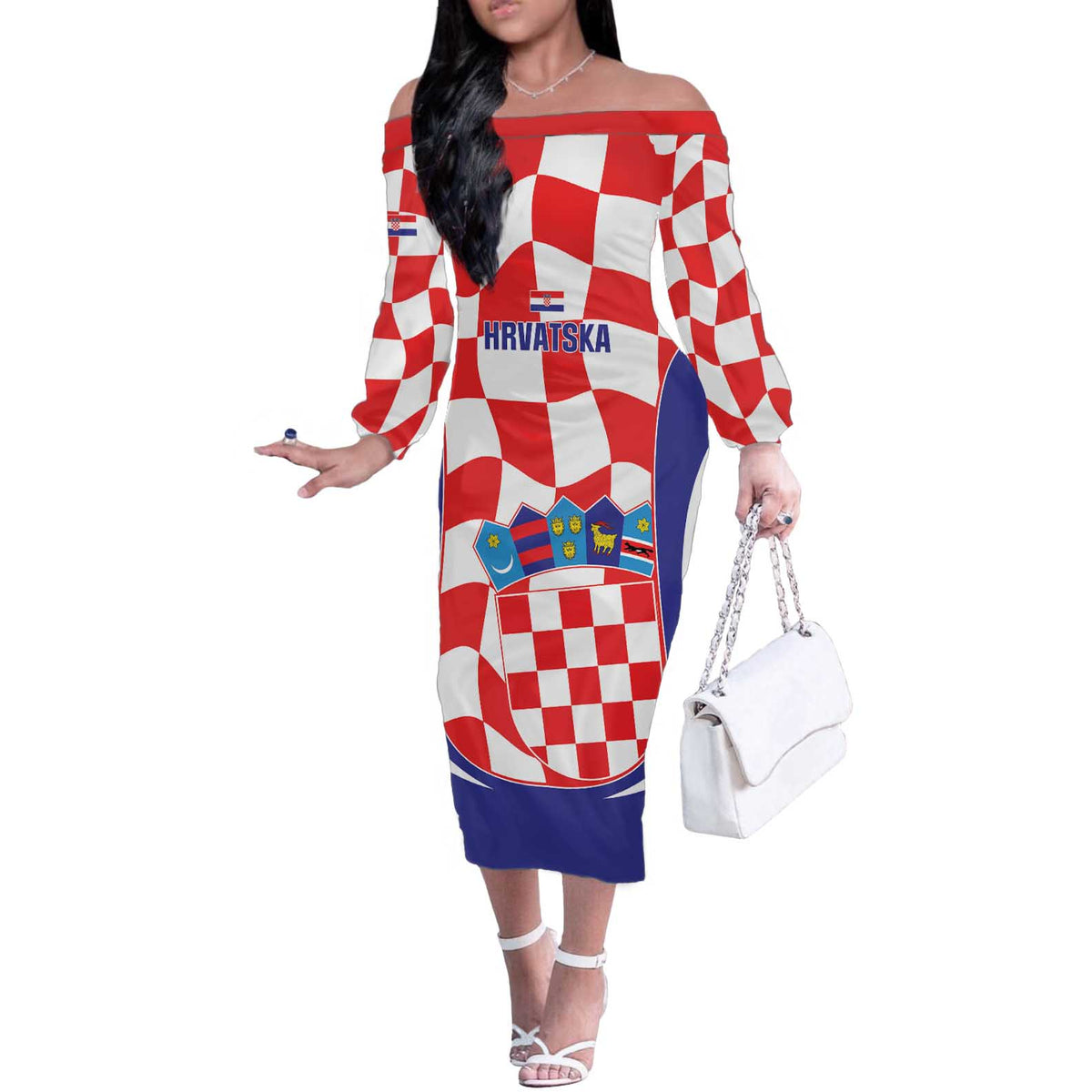 Custom Croatia Football Off The Shoulder Long Sleeve Dress 2026 Come On Vatreni Hrvatska - Wonder Print Shop