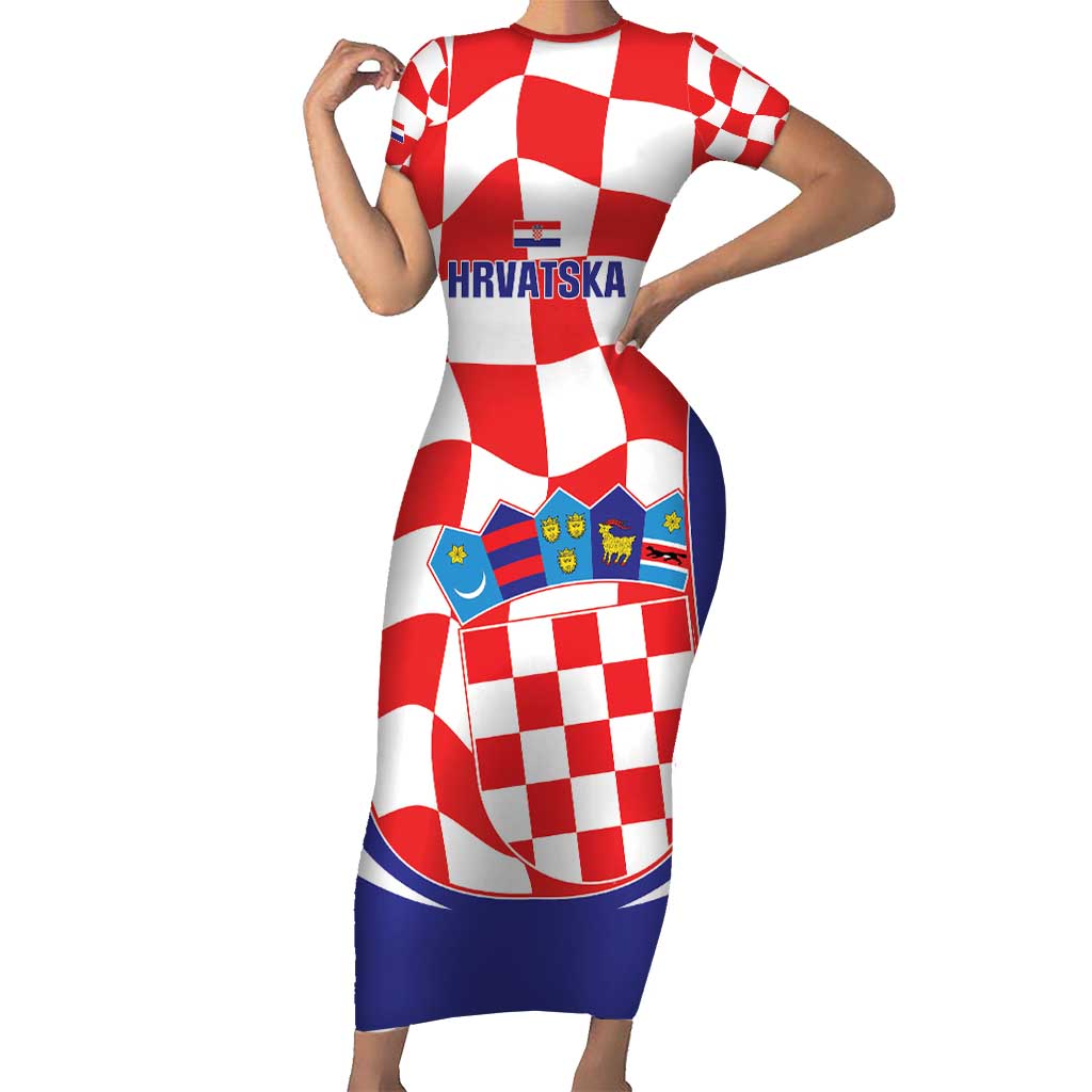 Custom Croatia Football Short Sleeve Bodycon Dress 2026 Come On Vatreni Hrvatska - Wonder Print Shop