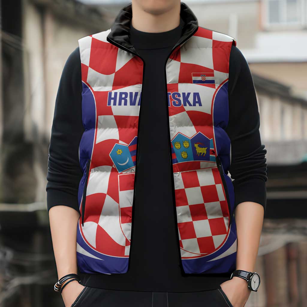 Custom Croatia Football Sleeveless Puffer Jacket 2026 Come On Vatreni Hrvatska - Wonder Print Shop