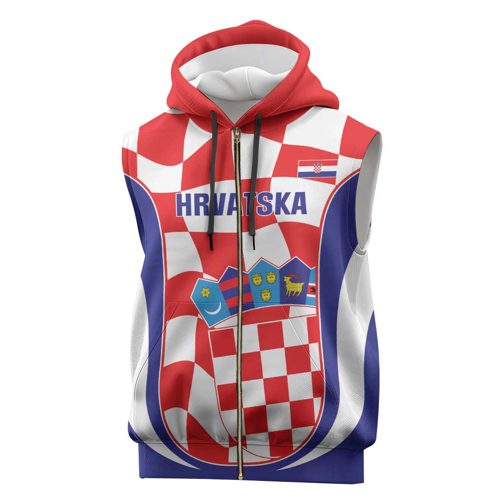 Custom Croatia Football Sleeveless Zip Hoodie 2026 Come On Vatreni Hrvatska - Wonder Print Shop