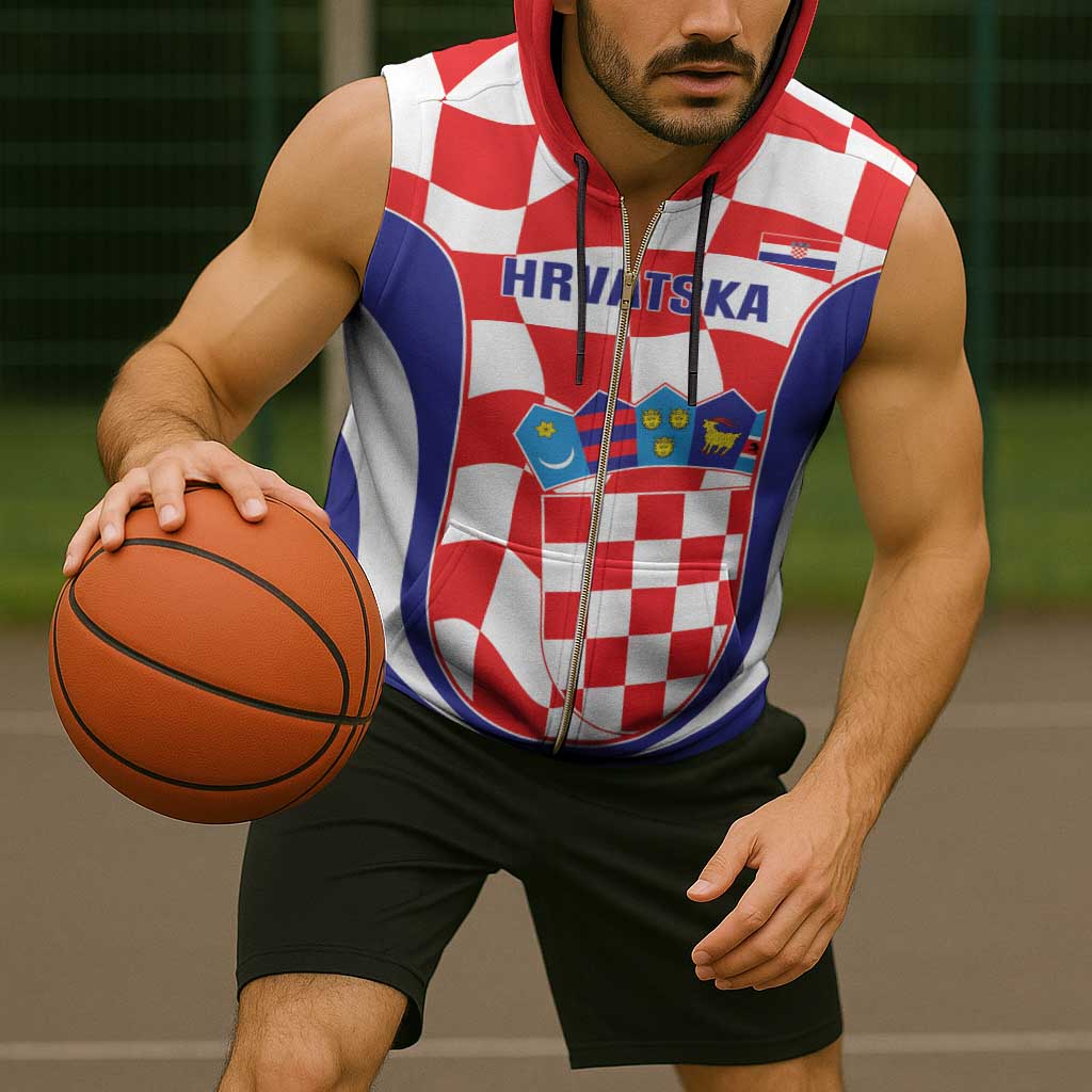 Custom Croatia Football Sleeveless Zip Hoodie 2026 Come On Vatreni Hrvatska - Wonder Print Shop