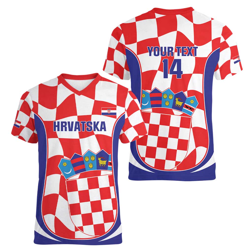 Custom Croatia Football Women V-Neck T-Shirt 2026 Come On Vatreni Hrvatska - Wonder Print Shop