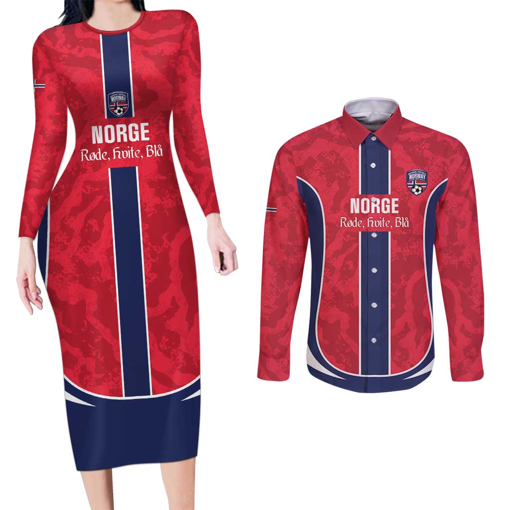 Custom Norway Football Couples Matching Long Sleeve Bodycon Dress and Long Sleeve Button Shirt 2026 Come On Norge - Wonder Print Shop