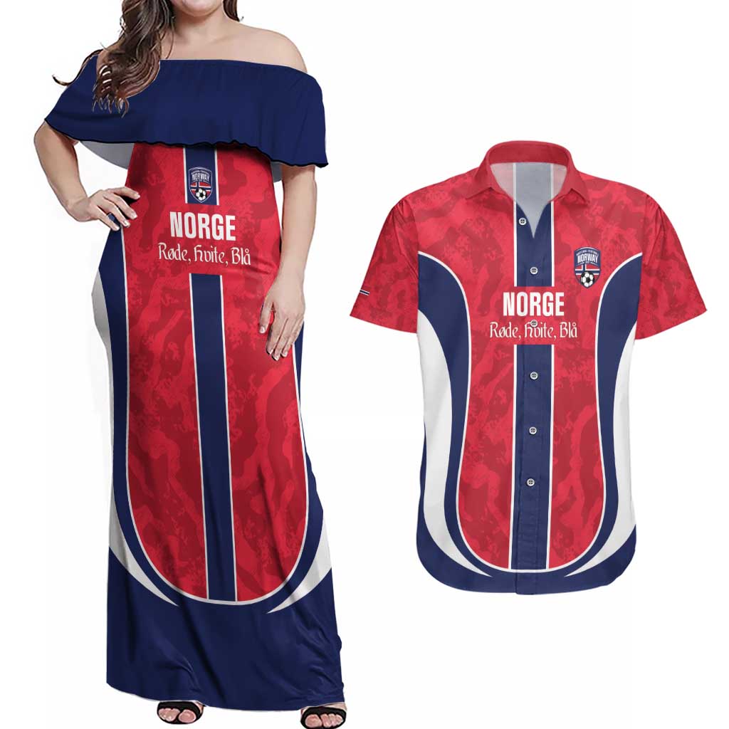 Custom Norway Football Couples Matching Off Shoulder Maxi Dress and Hawaiian Shirt 2026 Come On Norge - Wonder Print Shop