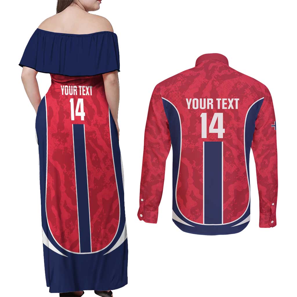 Custom Norway Football Couples Matching Off Shoulder Maxi Dress and Long Sleeve Button Shirt 2026 Come On Norge - Wonder Print Shop