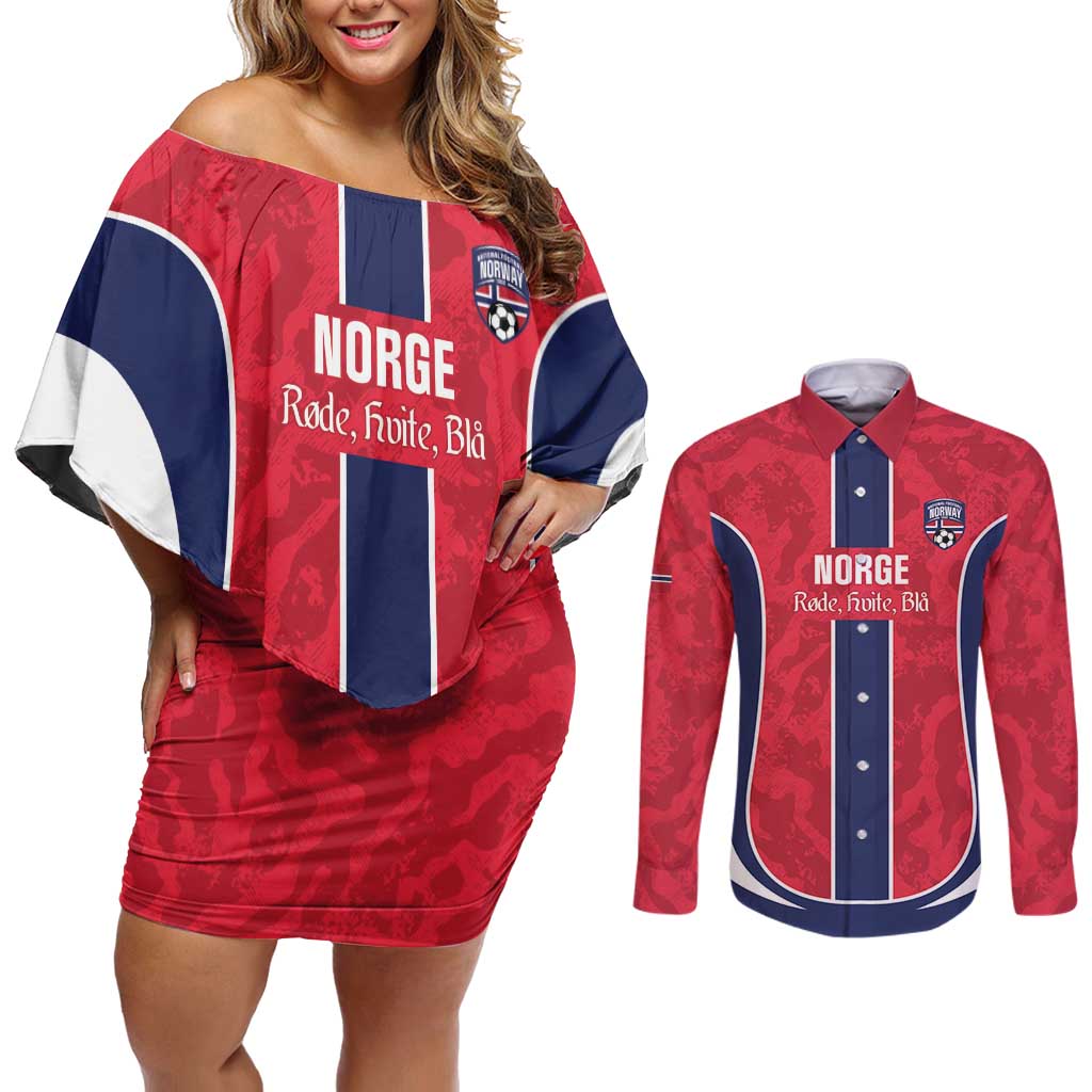 Custom Norway Football Couples Matching Off Shoulder Short Dress and Long Sleeve Button Shirt 2026 Come On Norge - Wonder Print Shop