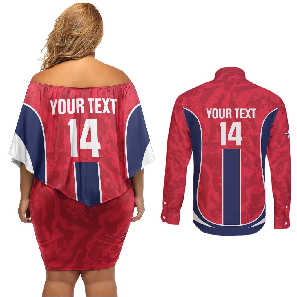 Custom Norway Football Couples Matching Off Shoulder Short Dress and Long Sleeve Button Shirt 2026 Come On Norge - Wonder Print Shop