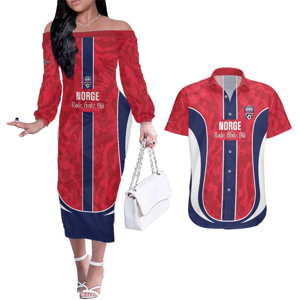 Custom Norway Football Couples Matching Off The Shoulder Long Sleeve Dress and Hawaiian Shirt 2026 Come On Norge - Wonder Print Shop
