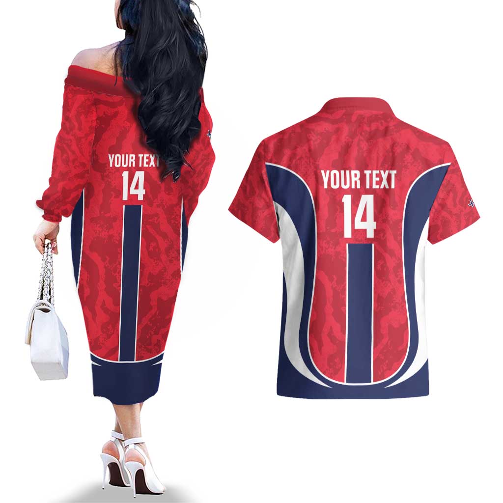 Custom Norway Football Couples Matching Off The Shoulder Long Sleeve Dress and Hawaiian Shirt 2026 Come On Norge - Wonder Print Shop
