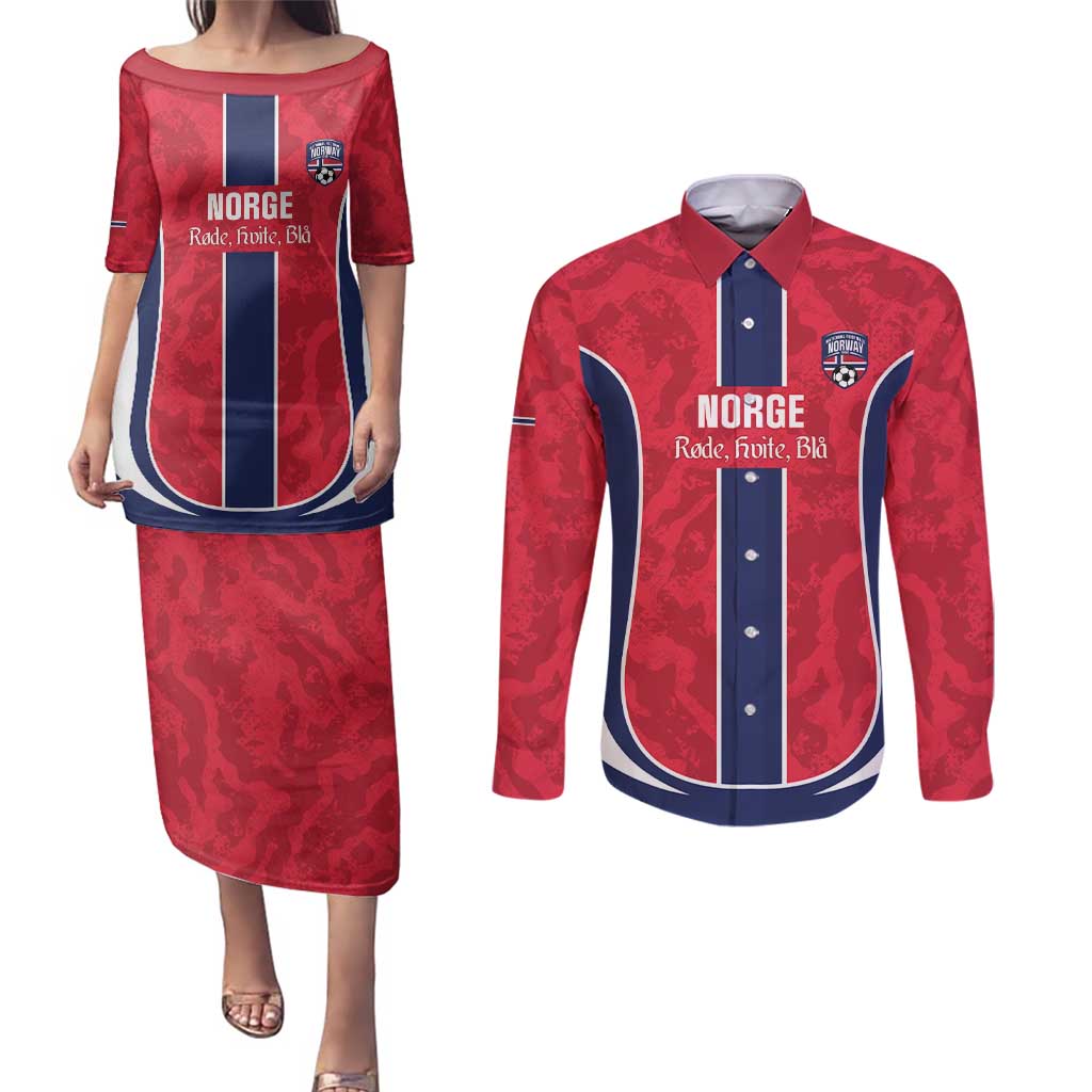 Custom Norway Football Couples Matching Puletasi and Long Sleeve Button Shirt 2026 Come On Norge - Wonder Print Shop