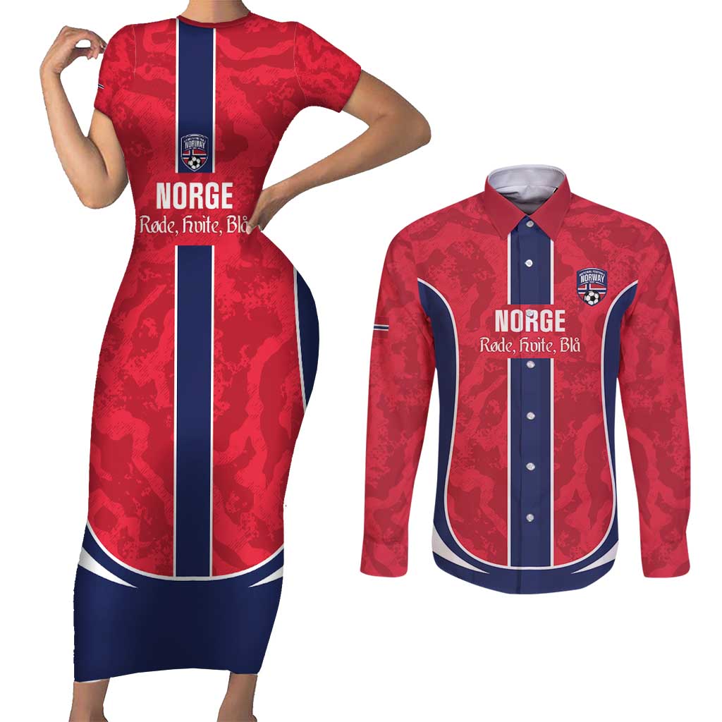 Custom Norway Football Couples Matching Short Sleeve Bodycon Dress and Long Sleeve Button Shirt 2026 Come On Norge - Wonder Print Shop