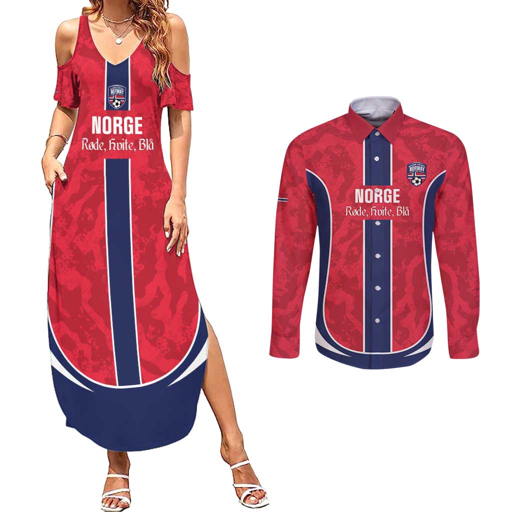 Custom Norway Football Couples Matching Summer Maxi Dress and Long Sleeve Button Shirt 2026 Come On Norge - Wonder Print Shop