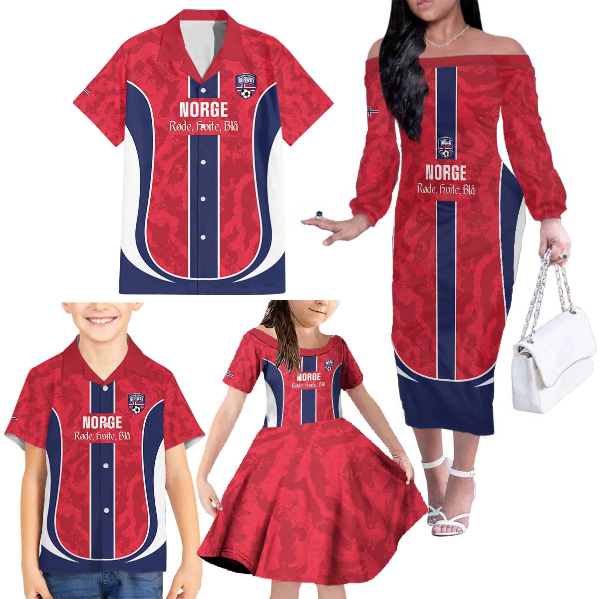 Custom Norway Football Family Matching Off The Shoulder Long Sleeve Dress and Hawaiian Shirt 2026 Come On Norge - Wonder Print Shop