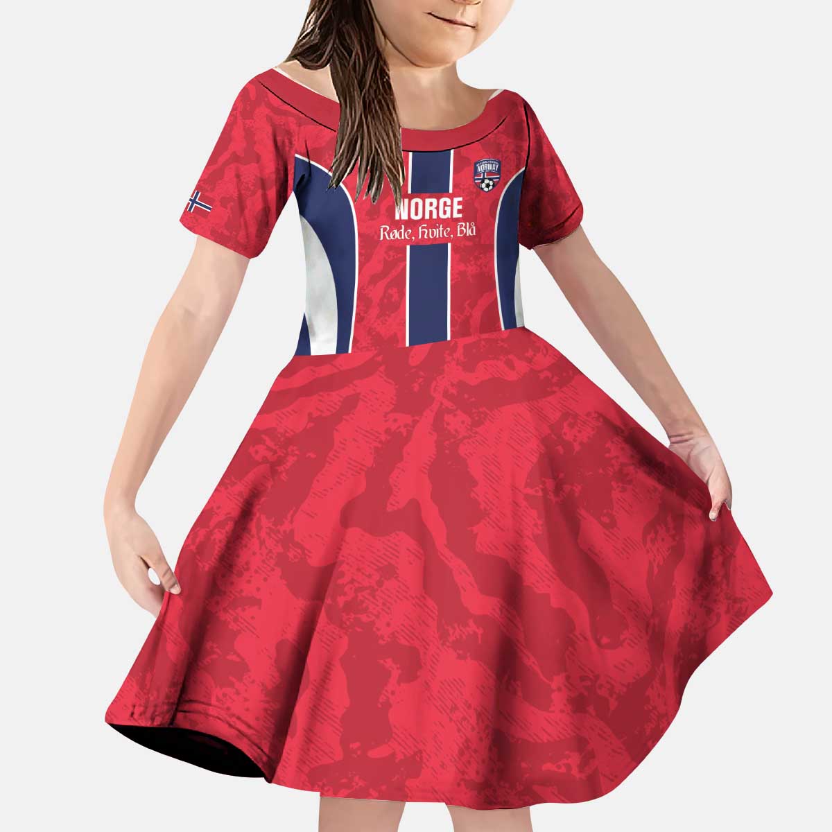 Custom Norway Football Kid Short Sleeve Dress 2026 Come On Norge - Wonder Print Shop