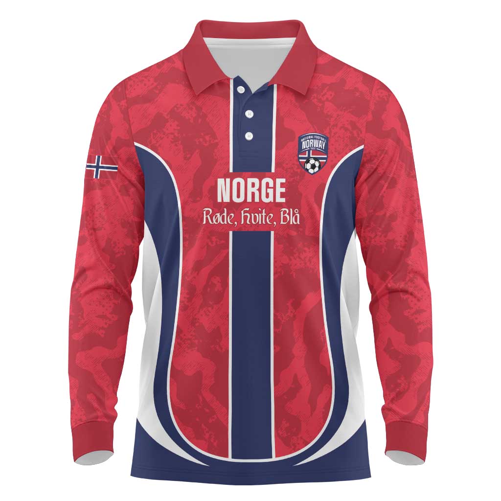 Custom Norway Football Long Sleeve Polo Shirt 2026 Come On Norge - Wonder Print Shop