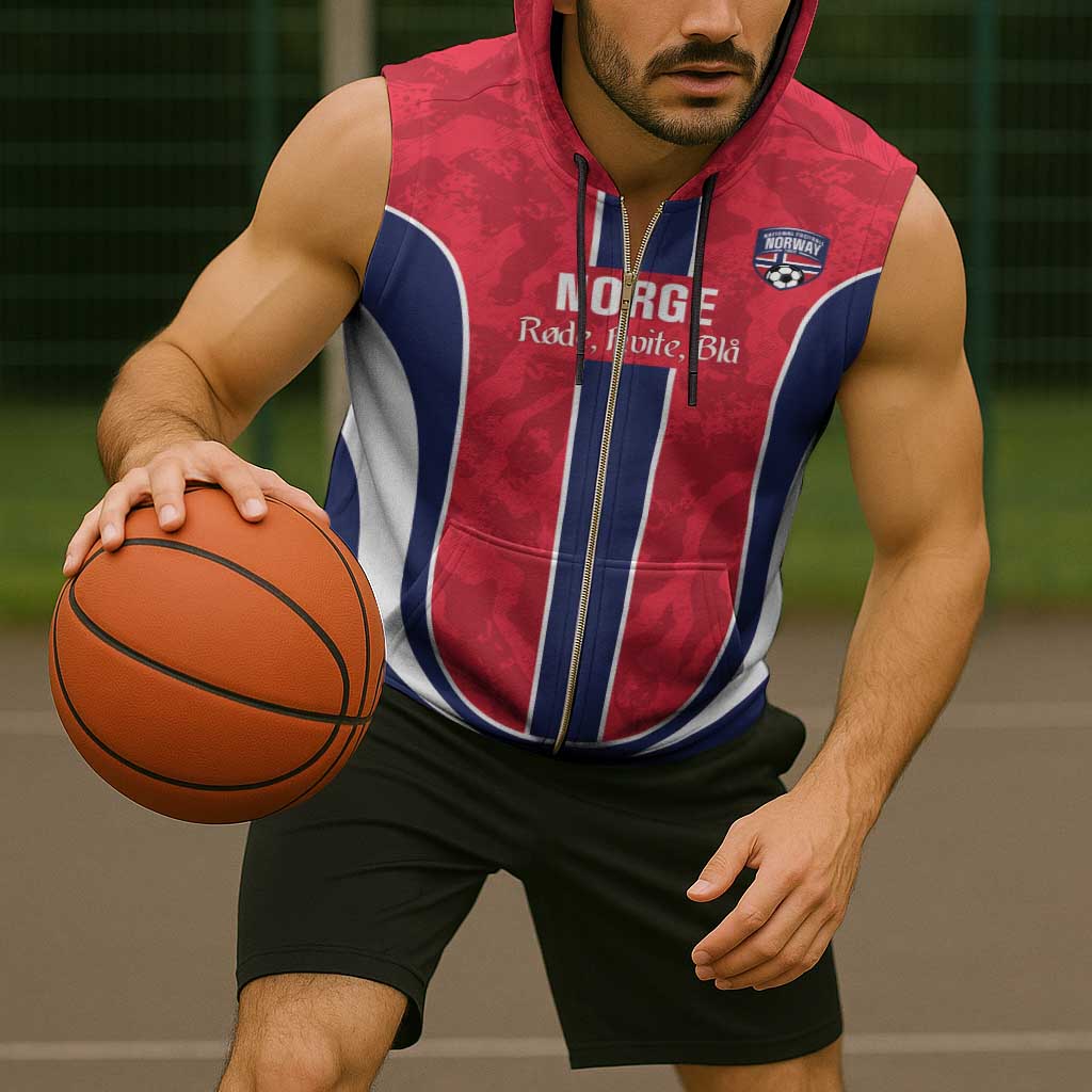 Custom Norway Football Sleeveless Zip Hoodie 2026 Come On Norge - Wonder Print Shop