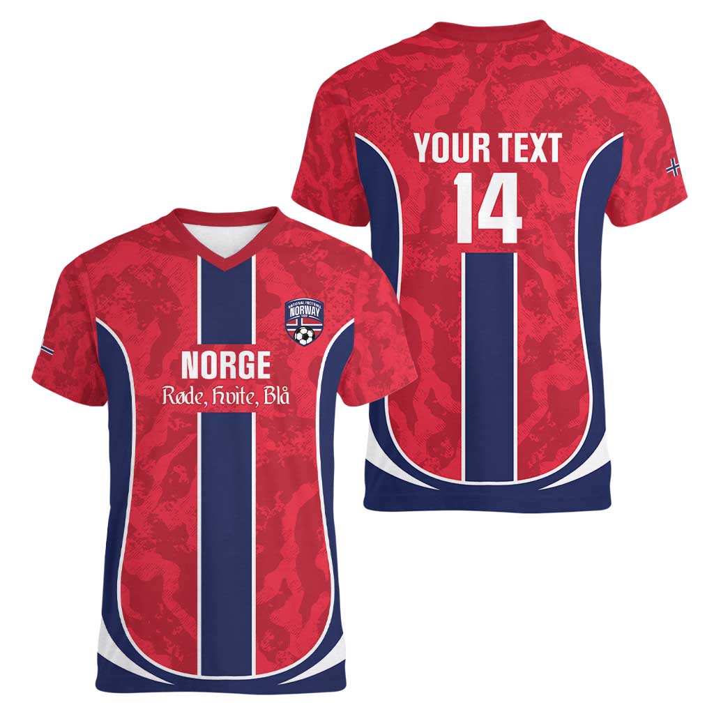 Custom Norway Football Women V-Neck T-Shirt 2026 Come On Norge - Wonder Print Shop
