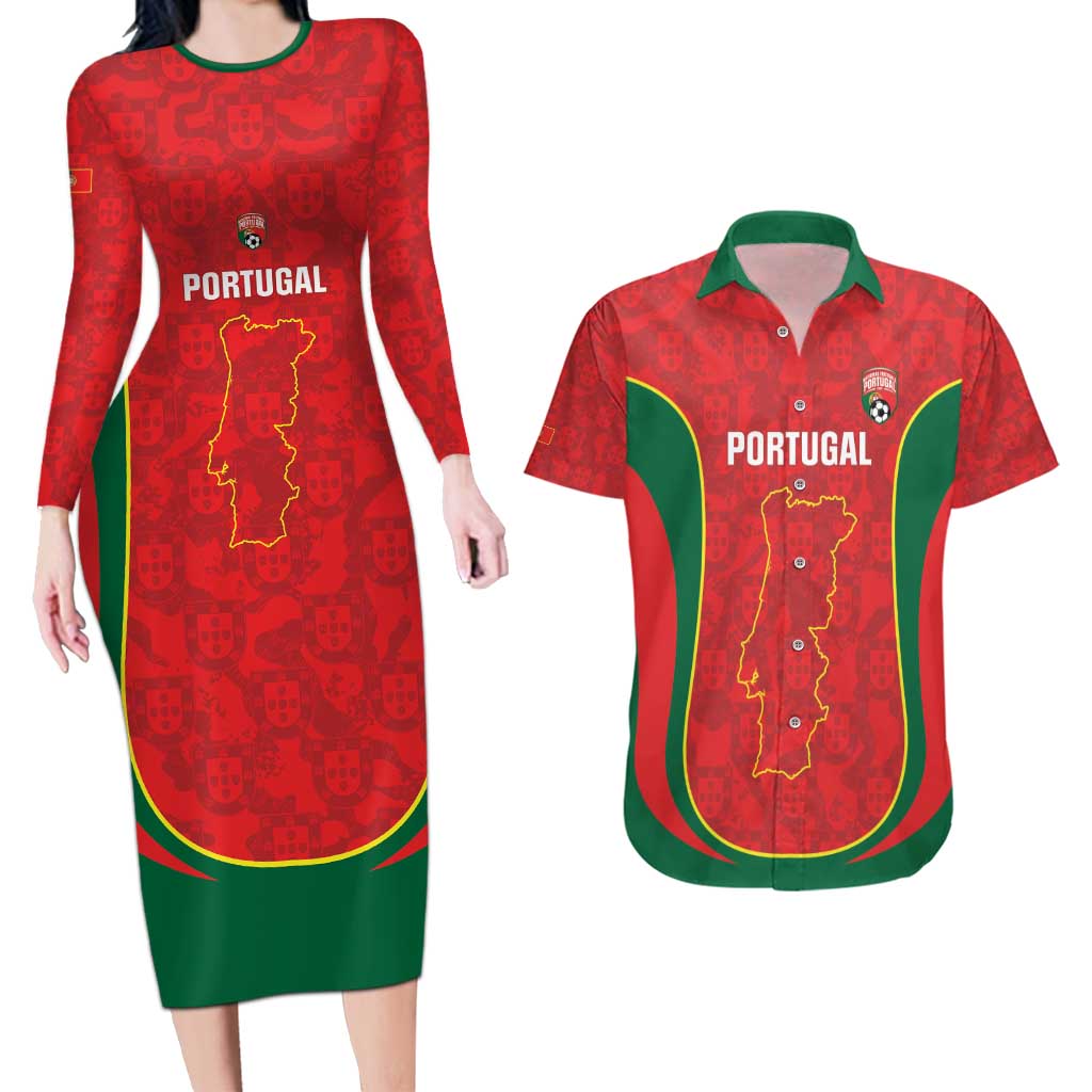 Custom Portugal Football Couples Matching Long Sleeve Bodycon Dress and Hawaiian Shirt 2026 Come On Selecao das Quinas - Red - Wonder Print Shop