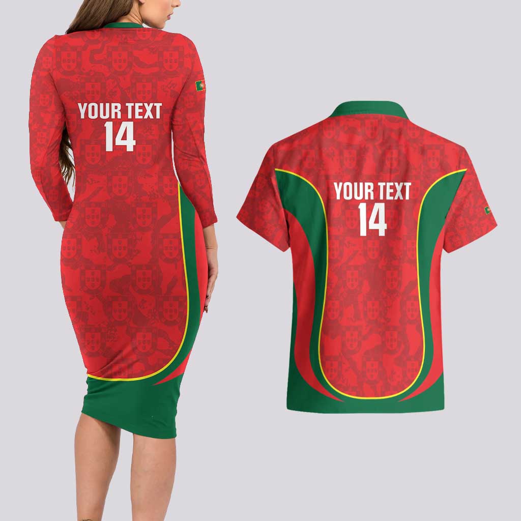Custom Portugal Football Couples Matching Long Sleeve Bodycon Dress and Hawaiian Shirt 2026 Come On Selecao das Quinas - Red - Wonder Print Shop