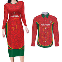 Custom Portugal Football Couples Matching Long Sleeve Bodycon Dress and Long Sleeve Button Shirt 2026 Come On Selecao das Quinas - Red - Wonder Print Shop