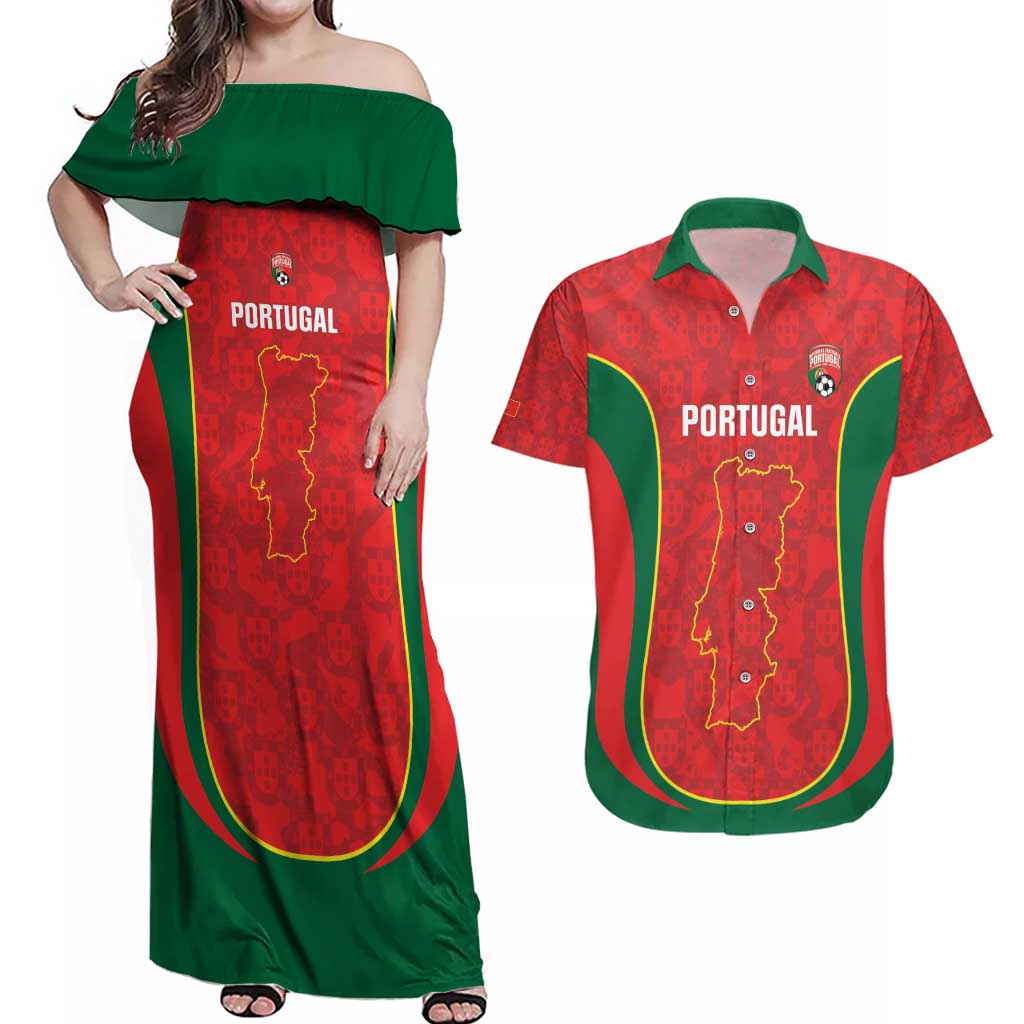 Custom Portugal Football Couples Matching Off Shoulder Maxi Dress and Hawaiian Shirt 2026 Come On Selecao das Quinas - Red - Wonder Print Shop