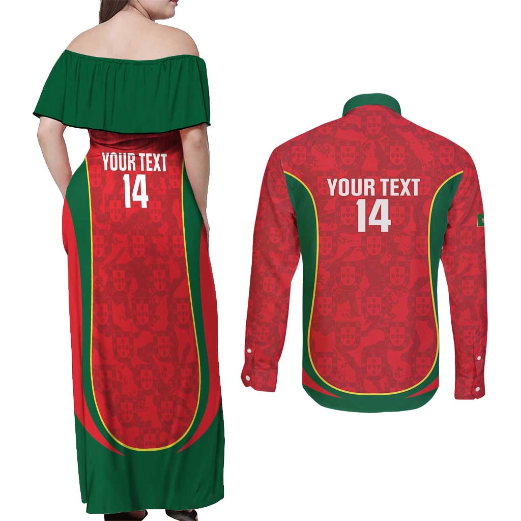 Custom Portugal Football Couples Matching Off Shoulder Maxi Dress and Long Sleeve Button Shirt 2026 Come On Selecao das Quinas - Red - Wonder Print Shop