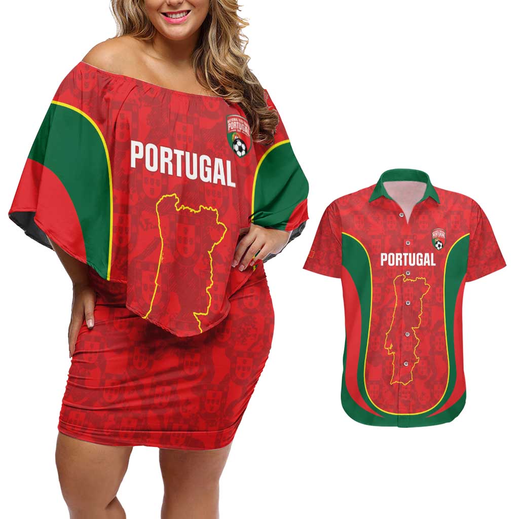 Custom Portugal Football Couples Matching Off Shoulder Short Dress and Hawaiian Shirt 2026 Come On Selecao das Quinas - Red - Wonder Print Shop