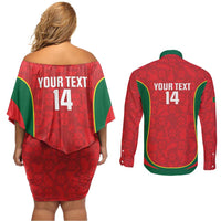 Custom Portugal Football Couples Matching Off Shoulder Short Dress and Long Sleeve Button Shirt 2026 Come On Selecao das Quinas - Red - Wonder Print Shop