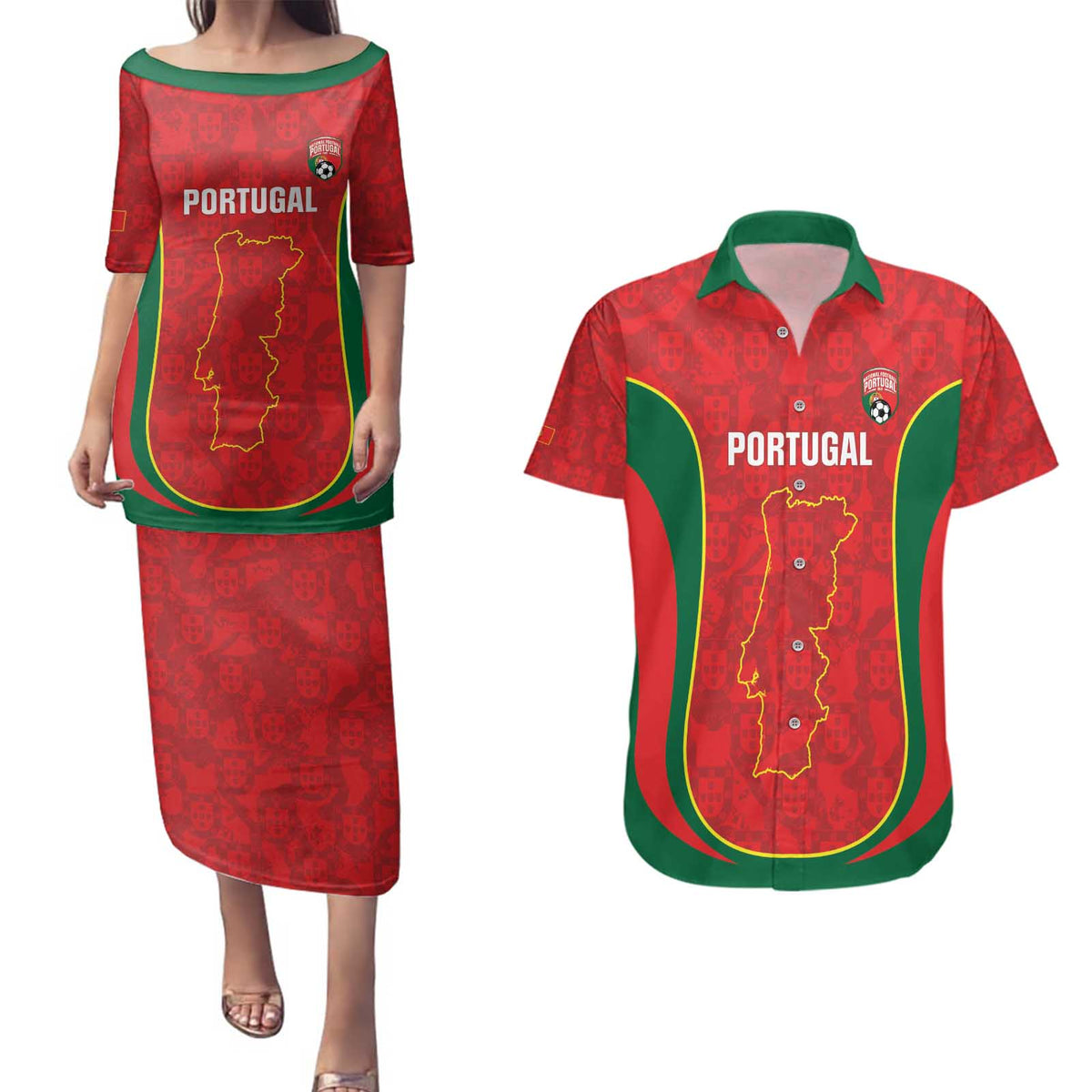 Custom Portugal Football Couples Matching Puletasi and Hawaiian Shirt 2026 Come On Selecao das Quinas - Red - Wonder Print Shop