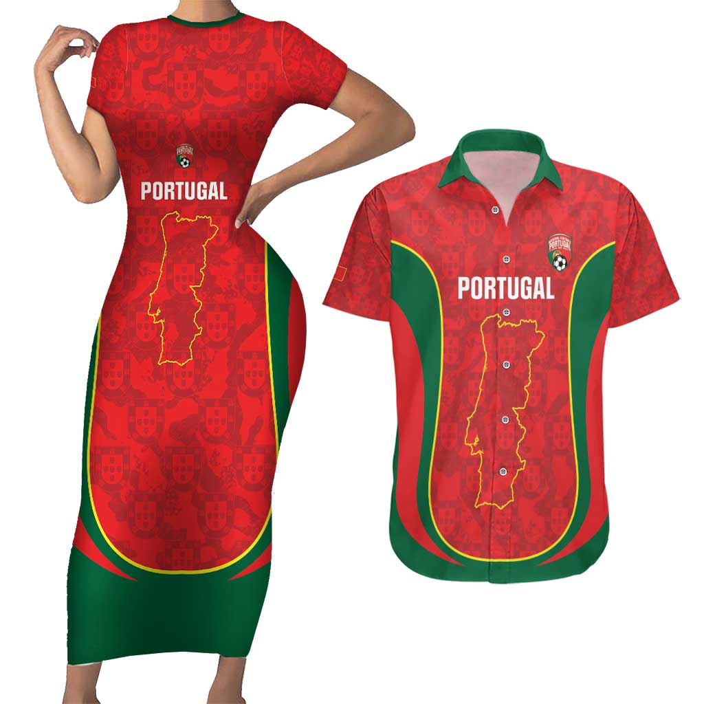 Custom Portugal Football Couples Matching Short Sleeve Bodycon Dress and Hawaiian Shirt 2026 Come On Selecao das Quinas - Red - Wonder Print Shop